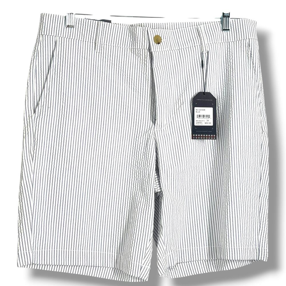 NWT BEN SHERMAN Men's Blue Seersucker Stripe Shorts 34W Regular Fit  Stretch